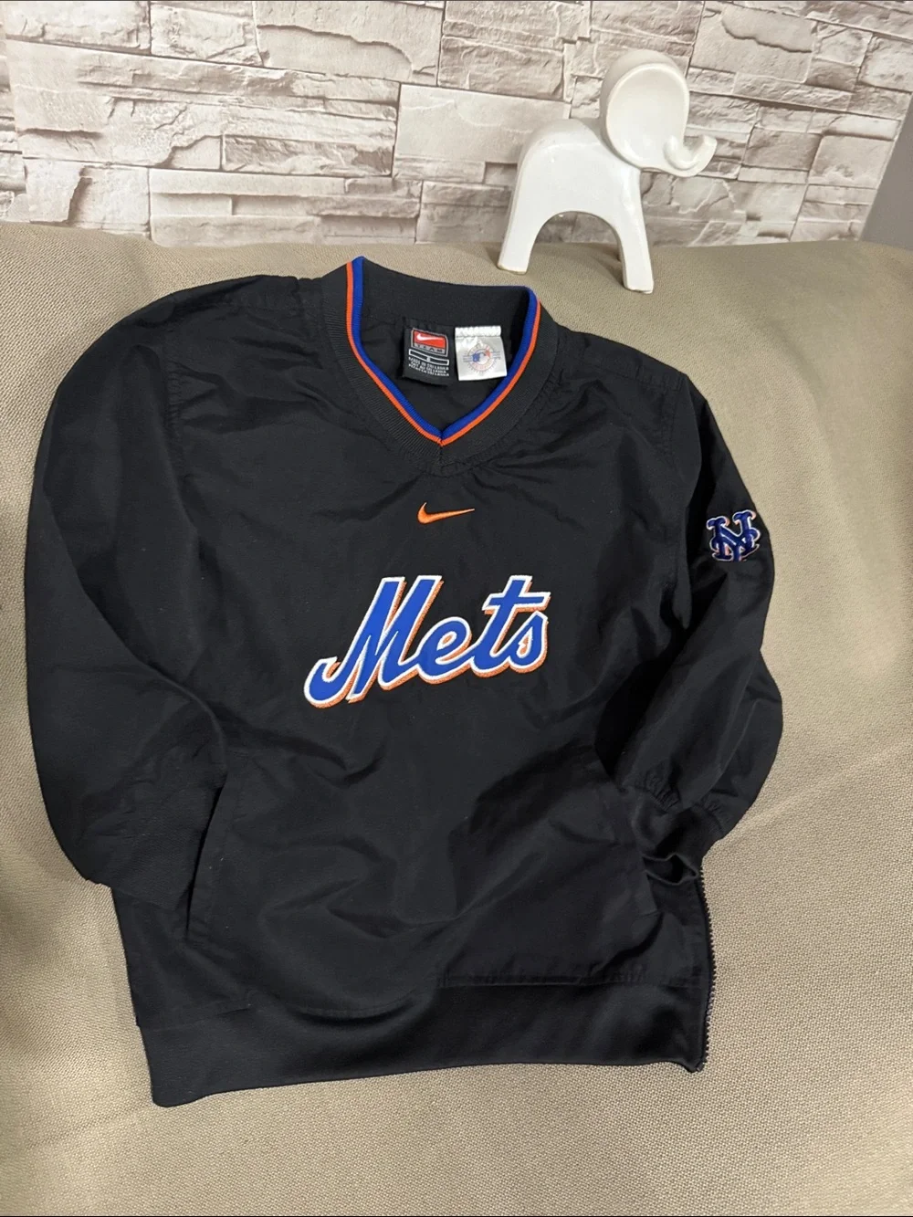 Nike Black Mets Pullover Crewneck with Blue and Orange Logo